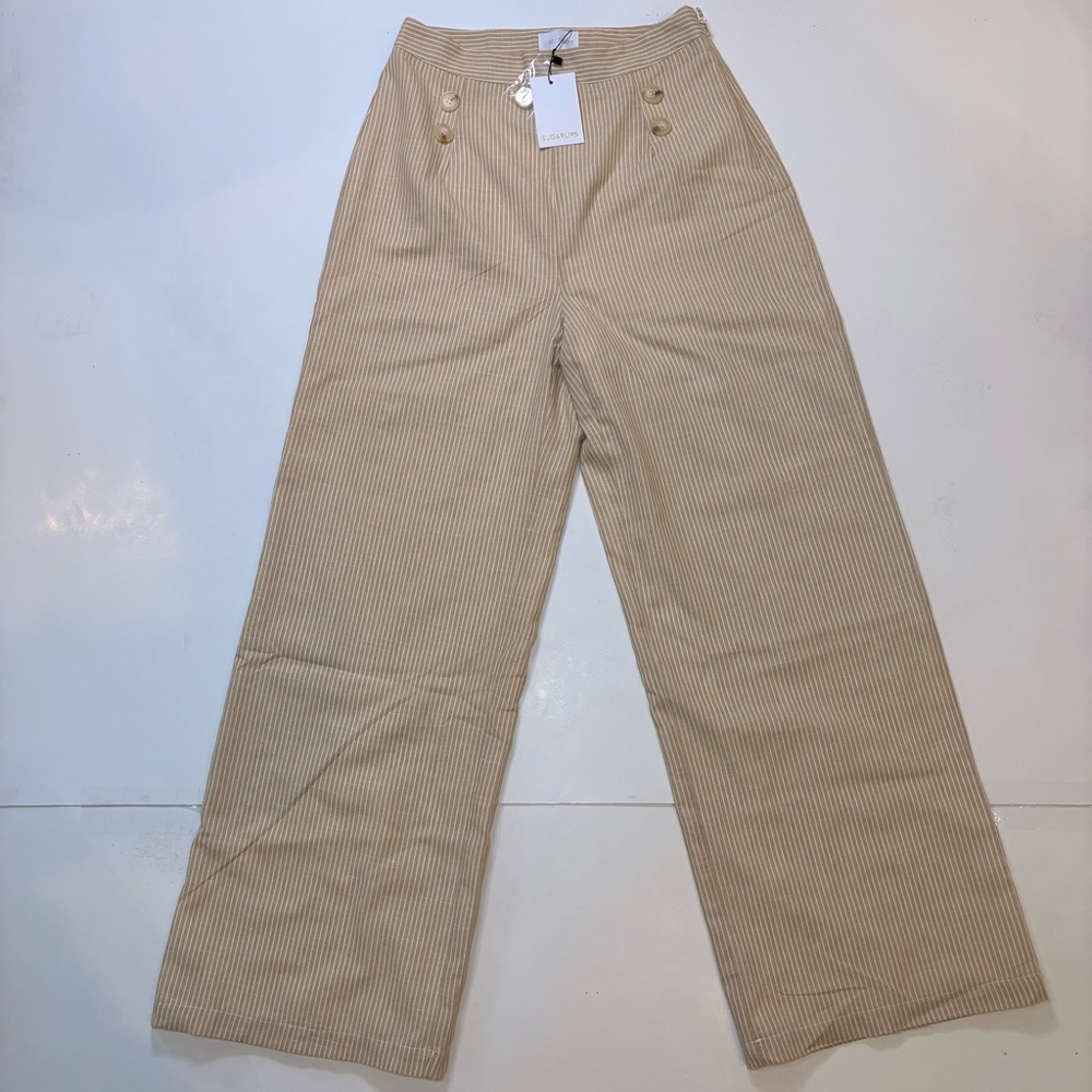 NWT Sugarlips Tan Pinstripe High-Waisted Pants